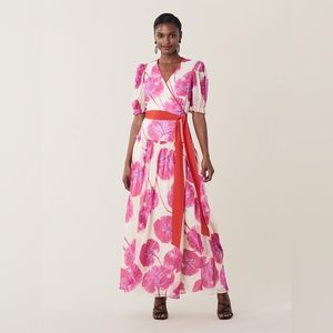 Diane von furstenberg pink kimono leaf wrap maxi dress
